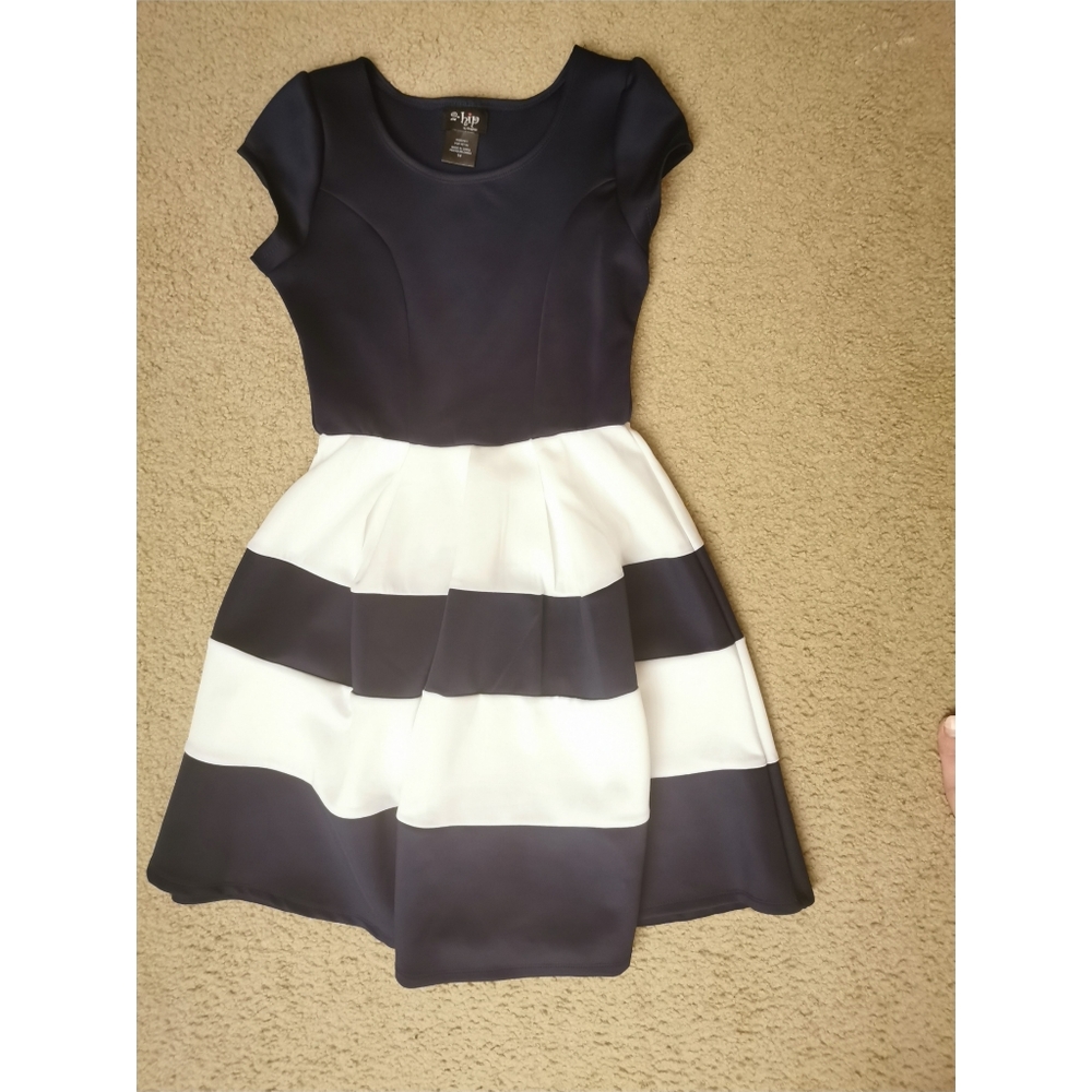2-hip Navy Blue with White Strips Cocktail Dress